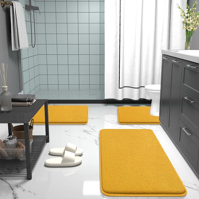 OLANLY Memory Foam Bathroom Rugs 36x24, Absorbent Bath Mat, Golden Yellow | Soft Quick Dry Bath Rugs, Non-Slip, Machine Washable Carpet for Bathroom Floor, Tub and Shower, Home Decor Accessories