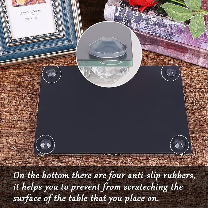 Mirror Perfume Tray for Dresser,Crushed Diamond Filled Glass Vanity Tray,Decorative Bathroom Tray,Crystal Tray for Home Decorative,Party,Hotel Banquet,11.8"x 7.9"x1.2",Silver