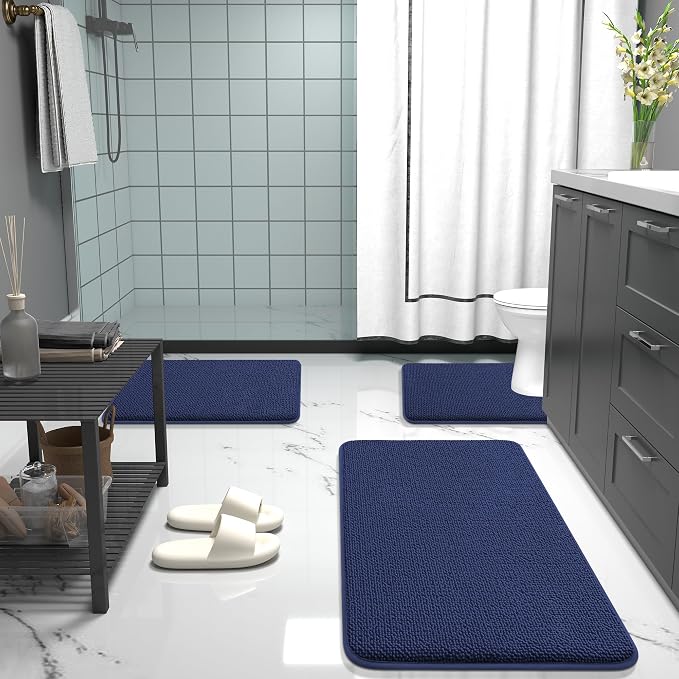 OLANLY Memory Foam Bathroom Runner Rugs 44x24, Long Mats, Twilight Sapphire | Soft Quick Dry Bath Rugs, Non-Slip, Absorbent Machine Washable Mat for Bathroom Floor, Tub and Shower, Home Decor Accessories