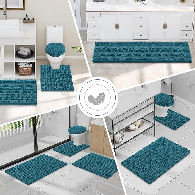 Smiry Bathroom Toilet Rugs U Shaped 24X20, Chenille Bath mats for Toilet | Lake Blue Extra Soft Absorbent Non Slip Rubber Backing Contour Bath Rugs for Toilet, Machine Washable Contoured Bath Mats