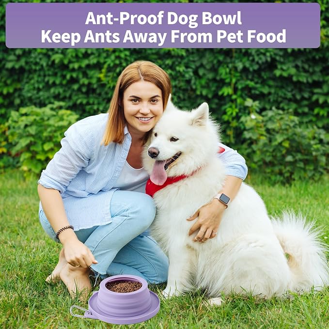 Spill Proof Dog Water Bowl for Car Road Trip, Collapsible Pet Travel Bowl | Collapsible Dog Bowl, No Splash Water Dish, Ant Away Pet Food Feeder, Silicone Travel Bowl for Pets Camping Hiking Car Trips