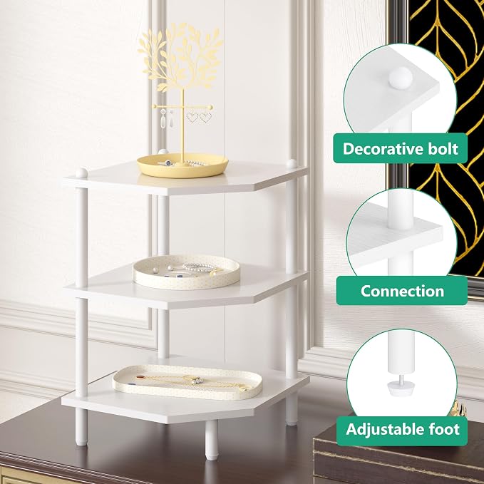 Corner Shelf Stand for Desk - 90° Corner Design to Free Up Desktop | Easy to Assemble 3-Tier Vertical Storage 15 lb Per Shelf 6.7 in Clearance for Books Coffee Mugs Supplies on Office Desks
