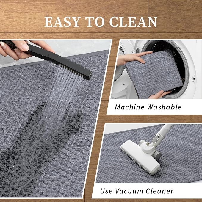 YIHOUSE Bathroom Rugs Sets 5 Piece Non Slip Washable, Absorbent Quick Dry Bath Mat Set with Toilet Mat, Weave Texture Low Profile Bath Rugs, Floor Mats for Bathroom, Tub & Shower, Light Grey