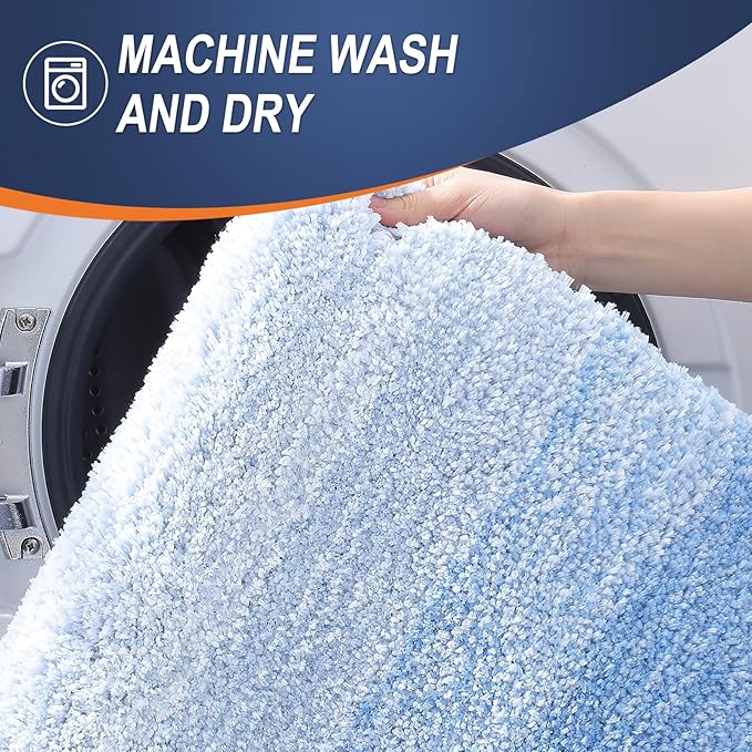 OLANLY Bathroom Runner Rug 47x24, Extra Soft Absorbent Microfiber Bath Rugs | Light Blue, Non-Slip Quick-Drying Rubber Backing, Washable Long Bath Mat for Floor, Tub and Shower, Home Decor