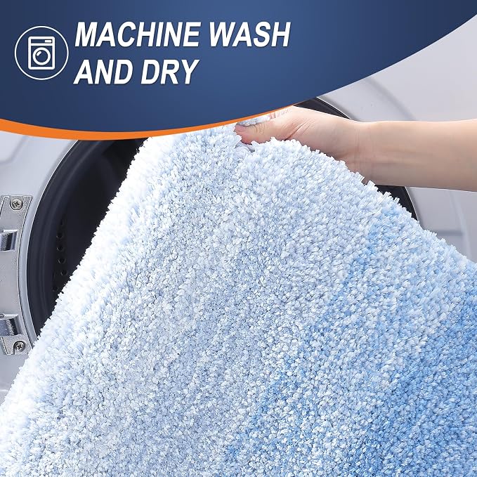 OLANLY Bathroom Runner Rug 40x20, Extra Soft Absorbent Microfiber Bath Rugs | Light Blue, Non-Slip Quick-Drying Rubber Backing, Washable Long Bath Mat for Floor, Tub and Shower, Home Decor