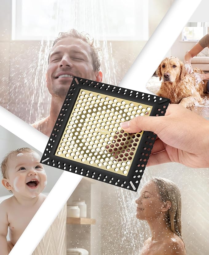 Square Shower Drain Hair Catcher, Anti-Clogging, 4 inch | 304 Stainless Steel and TPE Material/ Not Moving / Easy Clean / Fast Drainage / Fits Bathroom Hair Catcher for Shower