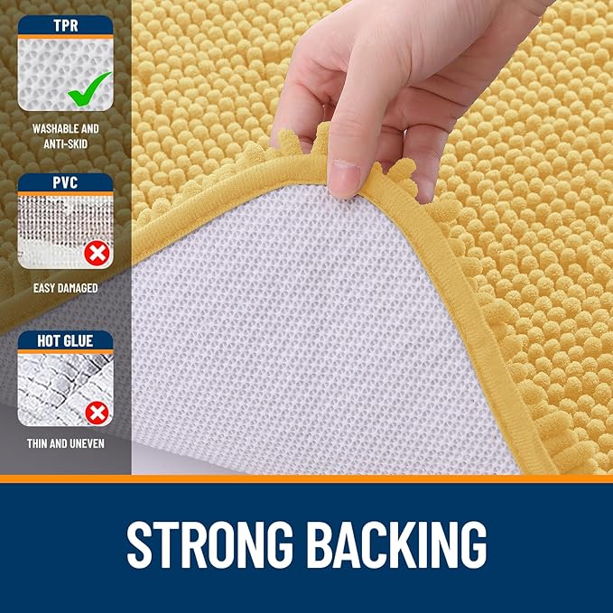 OLANLY Small Bathroom Rugs 30x18, Extra Soft Absorbent Chenille Bath Rugs | Yellow, Quick-Drying Rubber Backing, Machine Washable Bath Mat for Bathroom Floor, Tub and Shower, Home Decor Accessories