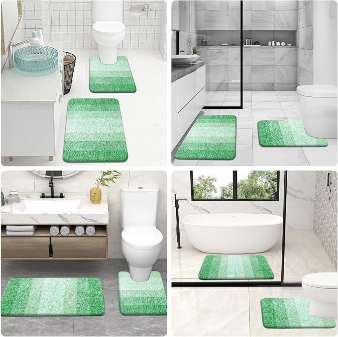 OLANLY Micorfiber Bathroom Rug Set 2 Piece, 30"x20"+U-Shaped 24"x20" | Green, Soft Absorbent Bath Mats and Contour Toilet Rug, Non-Slip, Machine Wash Dry, Plush Shaggy Bath Mats for Bathroom