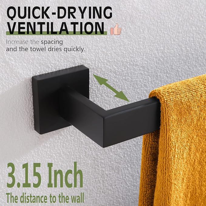 KOKOSIRI 32-Inch Single Towel Bar, Bathroom Kitchen Towel Holder, Wall Mounted SUS304 Stainless Steel Towel Rack, Matte Black, B4003BK-L32