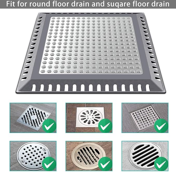 Shower Drain Hair Catcher/Drain Strainer/Shower Drain Cover for Bathroom Floor Drain, Stainless Steel and Silicone (Patented Product) (Pack of 2)