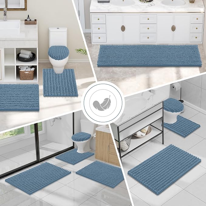 Smiry Bathroom Toilet Rugs U Shaped 24x24, Chenille Bath mats for Toilet | Grayish Blue Extra Soft Absorbent Non Slip Rubber Backing Contour Bath Rugs for Toilet, Machine Washable Contoured Bath Mats