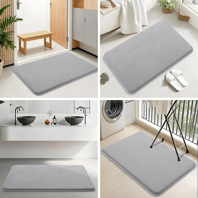 Smiry Memory Foam Bath Mat 71x47, Extra Soft Absorbent Bathroom Rugs | Grey Quick Dry, Machine Washable Bath Mats for Bathroom, Shower, Tub and Home Decor Accessories