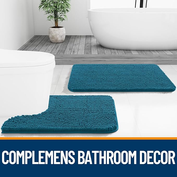 OLANLY Large Bathroom Rugs 59x35, Extra Soft Absorbent Chenille Bath Rugs | Peacock Blue, Quick-Drying Rubber Backing, Washable Bath Mat for Bathroom Floor, Tub and Shower, Home Decor Accessories