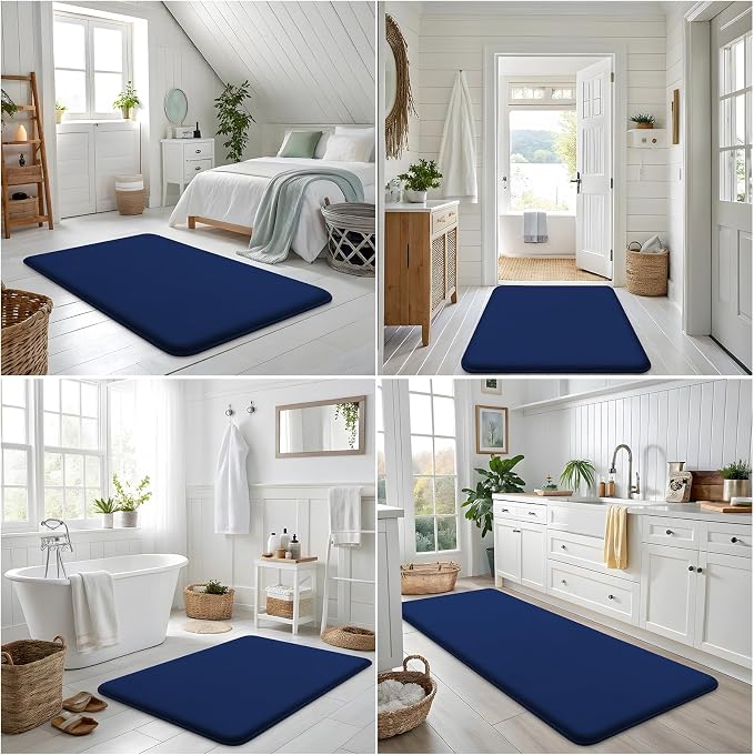 Smiry Memory Foam Bath Mat 40x24, Extra Soft and Absorbent Bathroom Rugs | Navy Blue, Quick Dry Machine Washable Non-Slip Bath Mat for Bathroom Floor, Shower and Tub