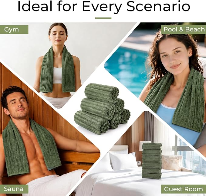 ZVH Hand Towels for Bathroom 6pcs,Quick Dry Microfiber,Super Soft Absorbent | 14X29.5inch,Machine Washable,Hand Towels With Hanging Loops for Spa,Gym,Kitchen,Hotel (Avocado green, Set of 6)