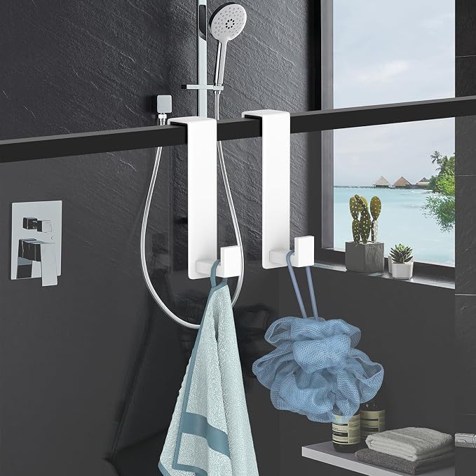 PMMASTO 2-Pack Over The Door Hooks - Rustproof Stainless Steel Door Hangers for 1-3/4 Inch Doors, Non-Marking and Tool-Free Easy Install (White, L Shape-Fits 1-3/4" Thick Door)