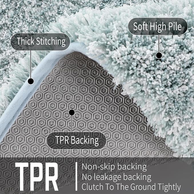 Yimobra Bathroom Rugs Sets 2 Piece, 32x20+24x17, Sky Light Blue & White | Soft Absorbent Microfiber Bath Mat Set, Non Slip, Machine Washable Quick Dry, Plush Shaggy Shower Rugs for Bathroom Floor