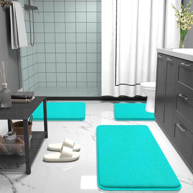 OLANLY Thick Memory Foam Bathroom Rugs 30x20, Soft Absorbent Bath Mat, Teal | Quick Dry Bath Rugs, Non-Slip Carpet, Machine Washable Mats for Bathroom Floor, Tub and Shower, Home Decor Accessories