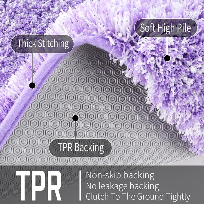 Yimobra Bathroom Rugs Non Slip Washable, Ultra Soft and Water Absorbent Bath Mats, Plush Fluffy Shower Mat Outside, Microfiber Thick Matts for Bathroom Floor/Sink, 24X17, Purple and White