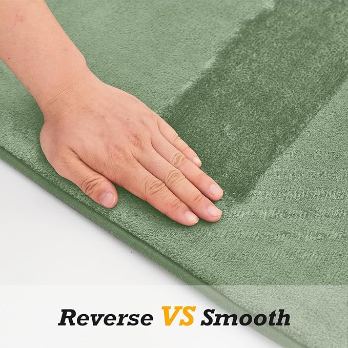 Bathroom Rugs Sets 3 Piece, Non-Slip & Quick Dry Bath Mat Set, Ultra Soft Velvet Bath Rugs for Bathroom, Toilet and Shower Floor, Grey Green