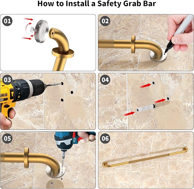 48 Inch Anti Slip Shower Grab Bar, Munzong Bathroom Grab Bar for Showers, Gold Knurled Handicap Balance Bar,Safety Hand Rail Support Elderly Senior Assist Bath Handle