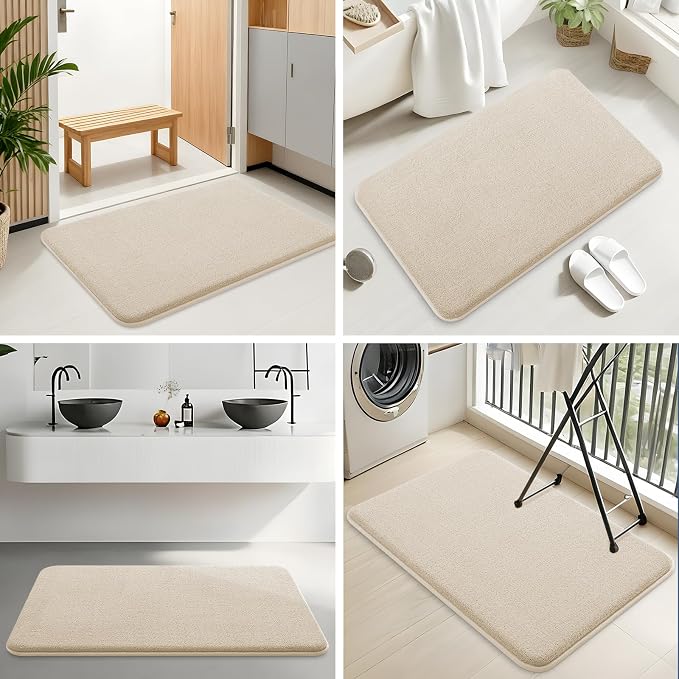 Smiry Memory Foam Bath Mat 30x20, Extra Soft Absorbent Bathroom Rugs | Beige Quick Dry, Machine Washable Bath Mats for Bathroom, Shower, Tub and Home Decor Accessories