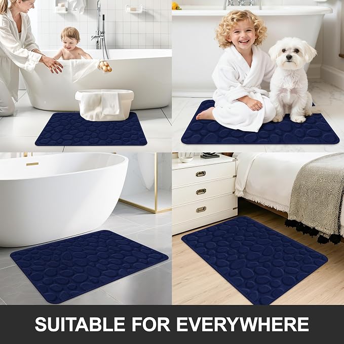 Stone Bath Mats, Non-Slip Memory Foam Bath Rugs, 24x36 DarkBlue | TPR Rubber Backing,Ultra Soft,Highly Absorbent,Machine Washable,Quick Dry for Tub and Shower, Home Decor Accessories