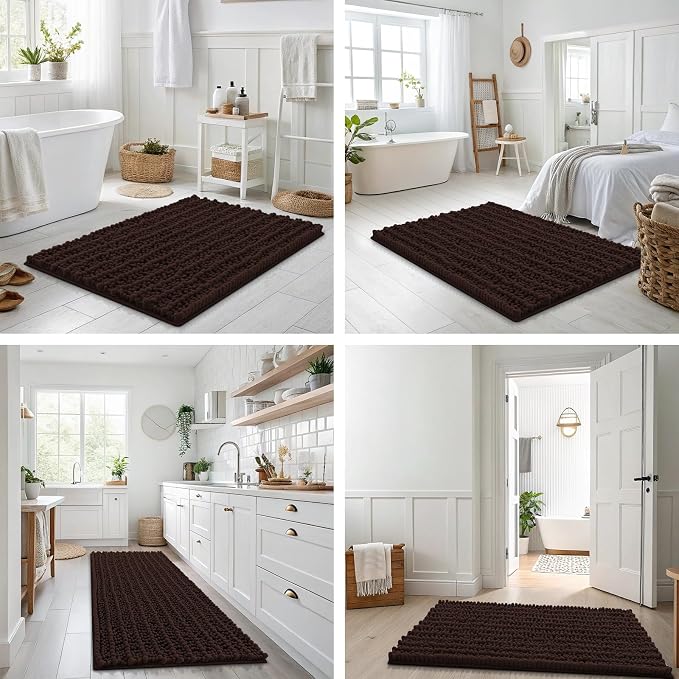 Smiry Bathroom Rugs 34X21, Extra Soft Rubber Backing Chenille Bath Mats | Brown Machine Washable Non Slip Quick Dry Bath Mats for Bathroom Floor, Tub, Shower, Home Decor Accessories