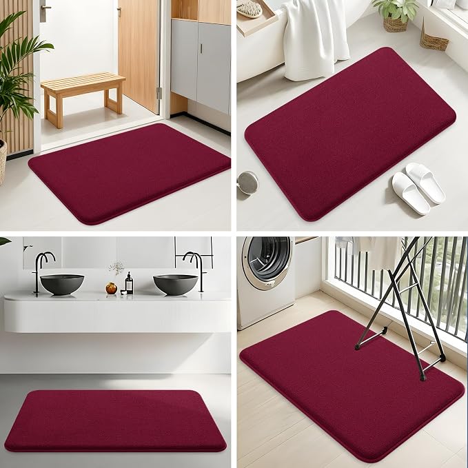 Smiry Memory Foam Toilet Rugs U Shaped 24x24, Extra Soft Bath Mat | Burgundy Quick Dry, Machine Washable Bath Mats for Bathroom, Shower, Tub and Home Decor Accessories
