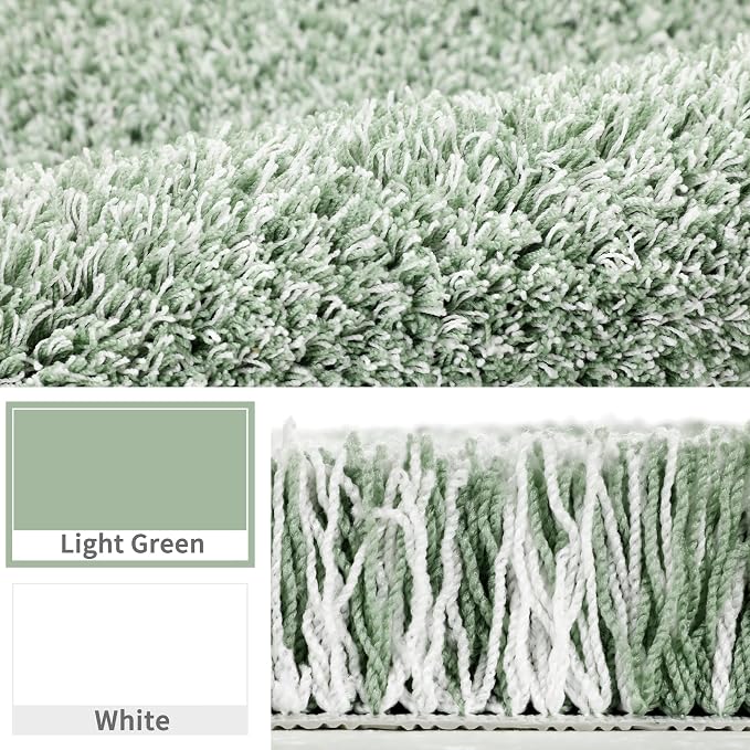 Yimobra Luxury Bathroom Rugs, Fluffy Bath Mats, Non Slip, Water Absorbent Microfiber, Machine Washable, Plush Runner Shower Rugs, Thick Matts for Bathroom Floor&Tub, 47" X 24", Light Green and White