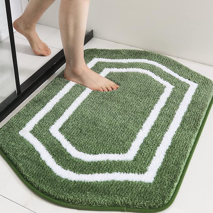 COSY HOMEER Extra Thick Bath Linen Sets Rugs - Anti-Slip Bath Mats Soft Plush 100% Strong Polyester Living Room Bathroom Water Absorbent(Green,20x32 - Inches)