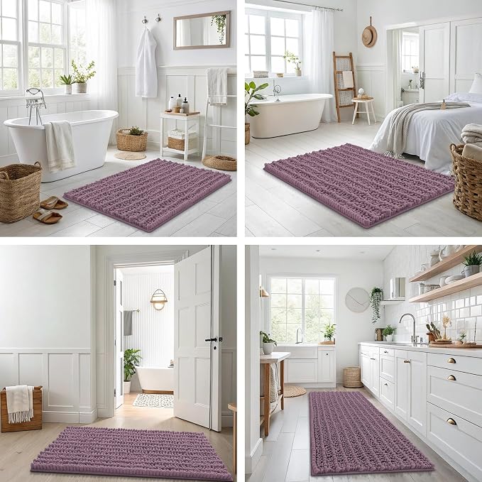 Smiry Bathroom Rugs 44X24, Extra Soft Rubber Backing Chenille Bath Mats | Deep Plum Machine Washable Non Slip Quick Dry Bath Mats for Bathroom Floor, Tub, Shower, Home Decor Accessories