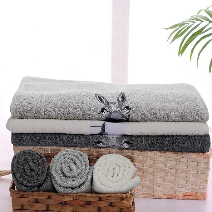 3 Pcs Donkey Hand Towels for Bathroom Kitchen Decor Gifts | Embroidered Donkey Design, 100% Cotton, Farmhouse Bathroom Kitchen Decor, Absorbent Towels, Holiday Housewarming Gifts