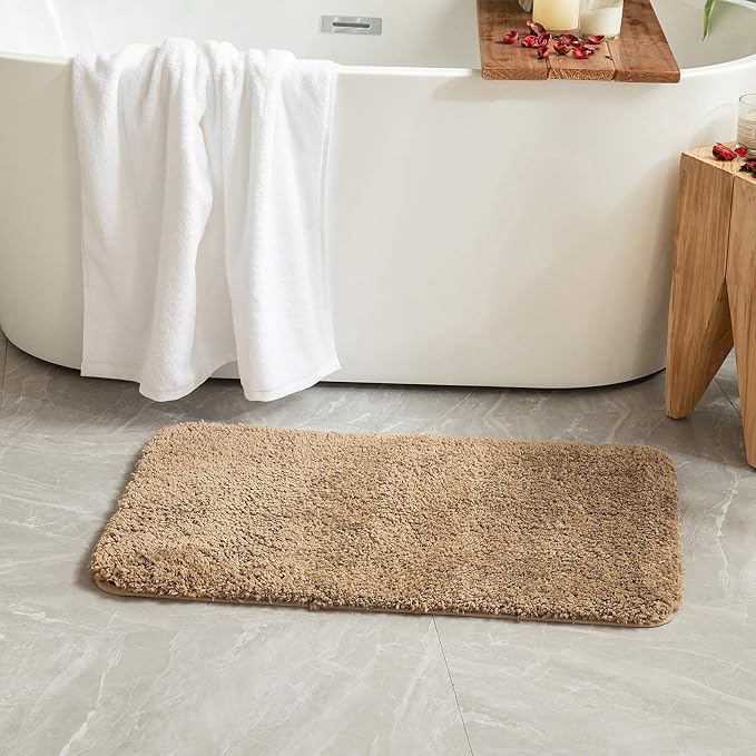 MIULEE Light Brown Bathroom Rugs Set 2 Piece Soft Runner Bath Mats 24x44 in | Soft Absorbent Microfiber Bath Rugs, Non Slip, Quick Dry, Fluffy Bath Rugs for Bathroom Floor Tub Showers, Machine Washable