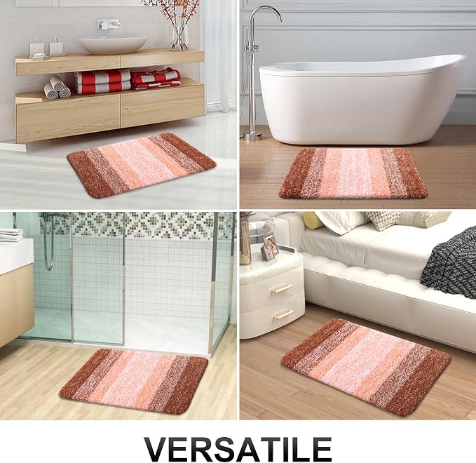 OLANLY Bathroom Runner Rug 70x24, Extra Soft Absorbent Microfiber Bath Rugs | Orange, Non-Slip Quick-Drying Rubber Backing, Washable Long Bath Mat for Floor, Tub and Shower, Home Decor