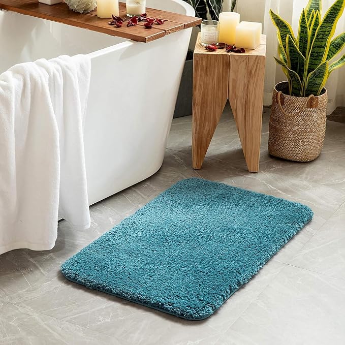 MIULEE Teal Bathroom Rugs Set 2 Piece Soft Bath Mats 20x20+16x24 Inch | Absorbent Microfiber Bath Mat and U-Shaped Toilet Rug, Non Slip, Quick Dry, for Bathroom Floor Tub Showers, Machine Washable