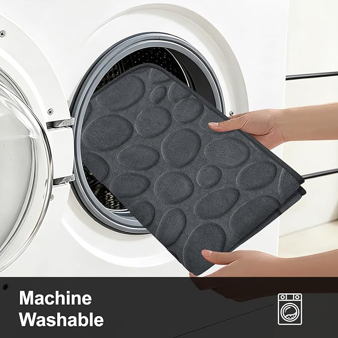 Stone Bath Mats, Non-Slip Memory Foam Bath Rugs, 20x32 Darkgray | TPR Rubber Backing,Ultra Soft,Highly Absorbent,Machine Washable,Quick Dry for Tub and Shower, Home Decor Accessories