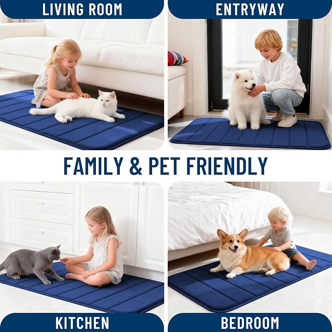 OLANLY Memory Foam Long Bathroom Rugs Runner 59x24, Super Soft Absorbent | Twilight Sapphire, Quick Dry Bath Mat, Machine Washable Shower Floor Rugs, Bathmat Carpet for Bathroom Floor, Tub and Shower
