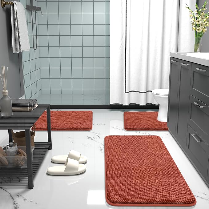 OLANLY Memory Foam Absorbent Bathroom Rugs Mats 30x20, Rustic Terracotta | Soft Quick Dry Bath Mats Rugs, Non-Slip, Machine Washable Carpet for Bathroom Floor, Tub and Shower, Home Decor Accessories