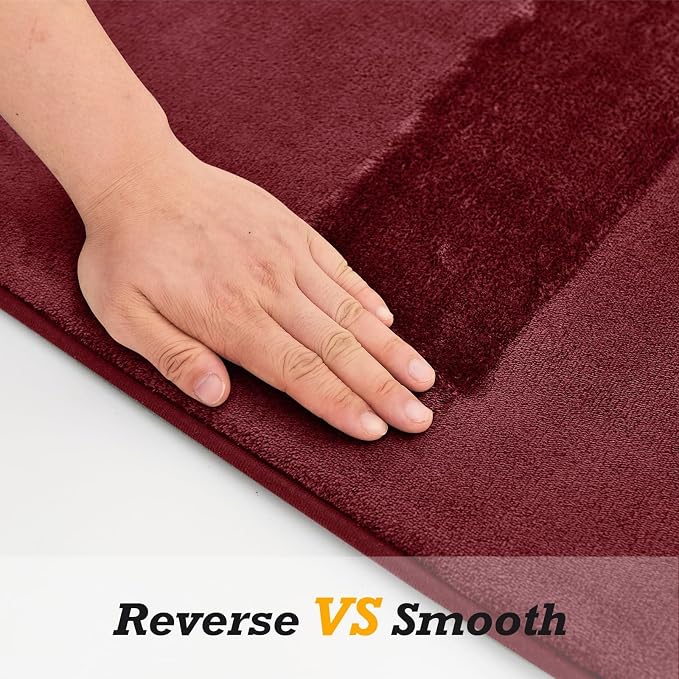 Bathroom Rugs Sets 2 Piece, Non-Slip & Quick Dry Bath Mat Set, Ultra Soft Velvet Bath Rugs for Bathroom, Toilet and Shower Floor, Red