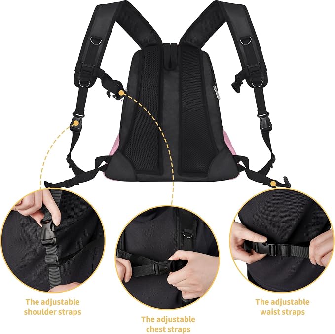 WOYYHO Pet Dog Carrier Backpack, Ventilated Mesh Small Dog Front Backpack | Breathable Puppy Back Pack, with Safety Belt, Storage Pockets, for Travel Hiking Cycling Outdoor Adventures, Pink, M