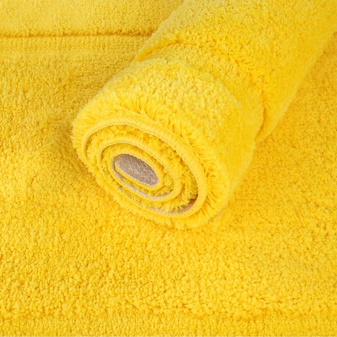 SHACOS Soft Microfiber Bathroom Rugs Set of 2 Pieces, Yellow | 32x20 + 24x16, Absorbent Plush Bath Rugs, Non Slip Washable Shaggy Bath Mats, Fluffy Bathroom Runner Floor Mats Shower Rug