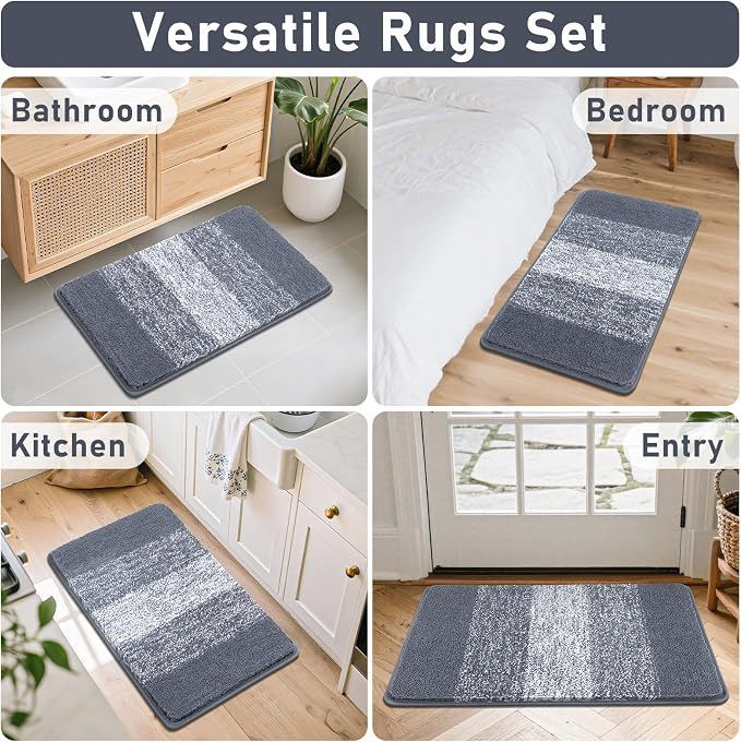 Bsmathom Bathroom Rug Set 4 Piece, Plush Microfiber Bath Mat, Dark Grey | Super Water Absorbent, Non Slip Machine Washable Bath Rug Sets with Toilet Lid Cover and U-shaped Contour Toilet Mat