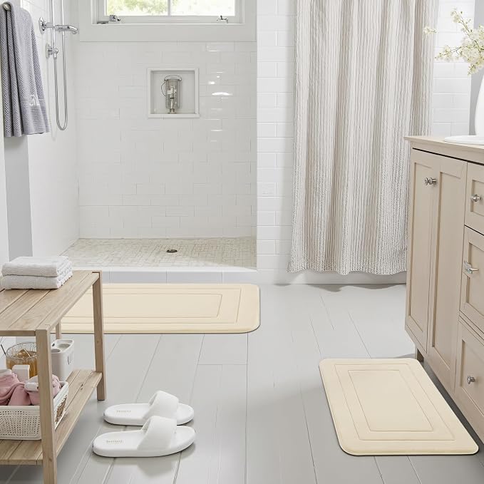 Cupic Cupid Memory Foam Bath Mat 24"×16", Non Slip Bathroom Rugs, Cream | Soft Touch, Cushioned Comfort, Non Slip Bathroom Mat, Super Absorbent & Quick Dry, Machine Washable for Shower, Tub & Vanity