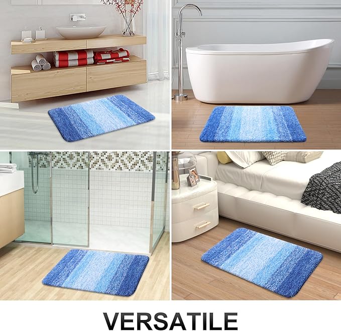OLANLY Microfiber Bathroom Rugs Sets 3 Piece, 30"x20"+24"x16"+24"x20" | Light Royal Blue, Soft Absorbent Bath Mats and U-Shaped Contour Toilet Rug, Machine Wash Dry, Plush Bath Mat Set for Bathroom
