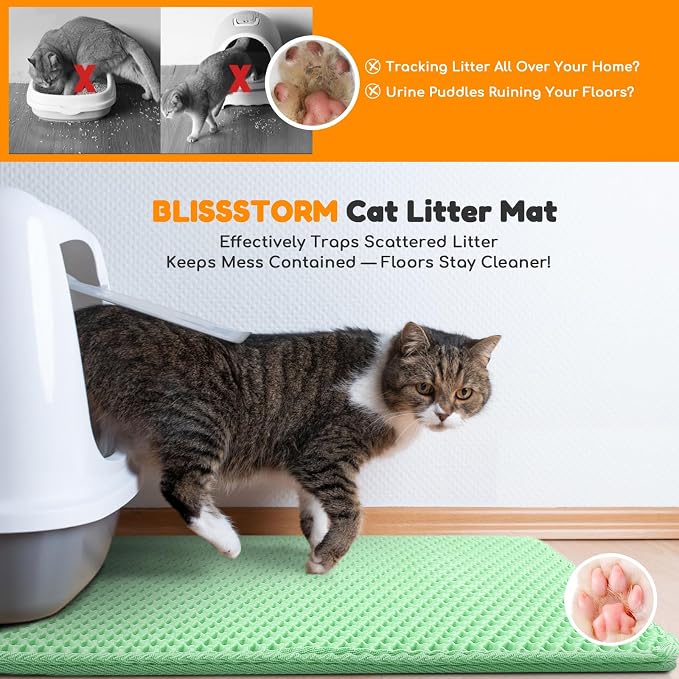 Cat Litter Mat 35"x24",Double Layer EVA Litterbox Mat Green | Extra Large Honeycomb, Waterproof & non-slip, Odor-free, easy clean, washable durable floor protector,scatter control