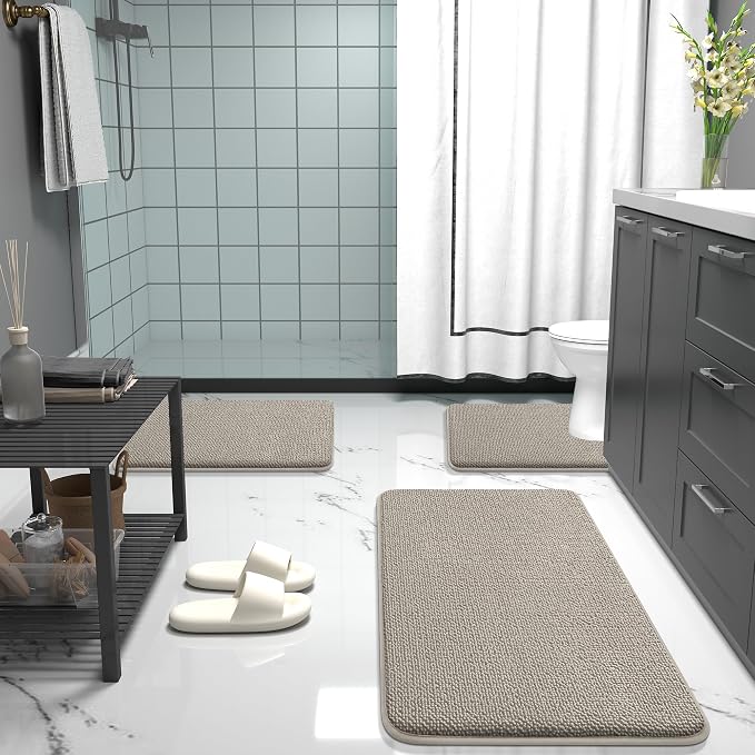 OLANLY Thick Memory Foam Bathroom Rug 30x20, Absorbent Bath Mat, Warm Taupe | Soft Quick Dry Bath Rugs, Non-Slip, Machine Washable Carpet for Bathroom Floor, Tub and Shower, Home Decor Accessories