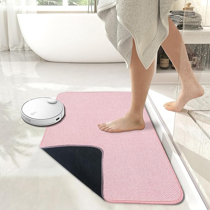 Bosap Bath Mat,Ultra Thin Bathroom Rugs,Rubber Bath Mats for Bathroom,No Slip Bath Rugs,Quick Dry,Machine Washable,Low Pile,Absorbent,Shower Outside,Sink,Home Decor Accessories.Pink,2'x3'(24x36inch)