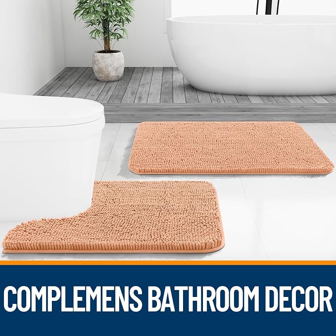 OLANLY Bathroom Runner Rugs 70x24, Extra Soft Absorbent Chenille Bath Rugs | Peach, Quick-Drying Rubber Backing, Machine Washable Long Bath Mat for Bathroom Floor, Tub and Shower, Home Decor Accessories