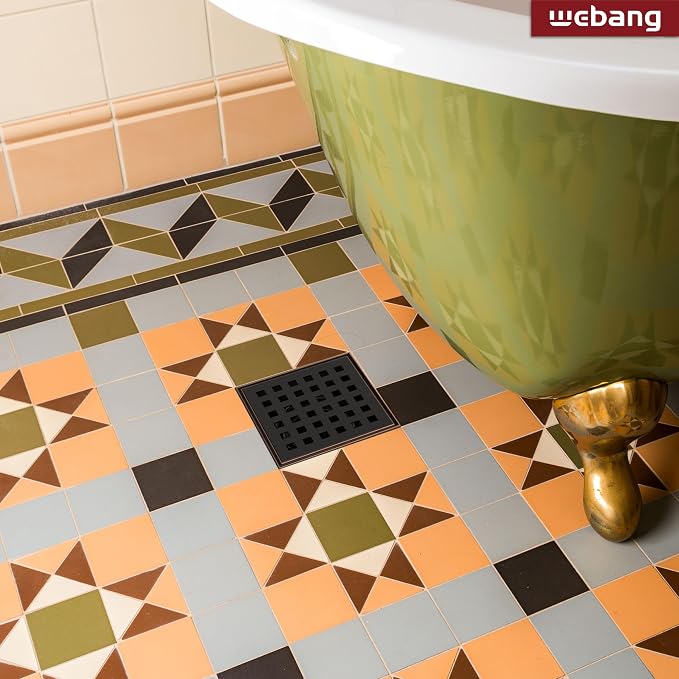 WEBANG 4 Inch Square Shower Drain Bronze Floor Drain with Flange Square Holes Pattern Cover Grate Removable SUS304 Stainless Steel Watermark&CUPC Certified Oil Rubbed Bronze